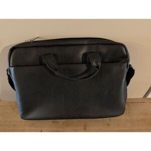 Kenneth Cole Reaction Black Faux Leather Laptop Messenger Bag Briefcase Case
